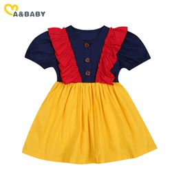 1-6Y Princess Toddler Kid Baby Girl Dress Blue Yellow Patchwork Ruffle Tutu Party Birthday For Child Clothes 210515