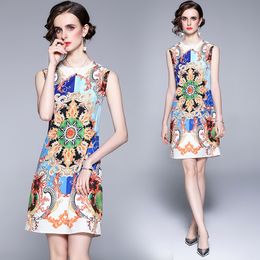 Girl Trendy Dress Sleeveless Boutique Printed Dress Summer Vest Dress High-end Fashion Lady Dresses Retrop Printed Dresses