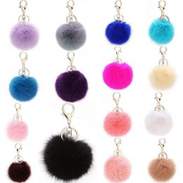 Children Office & School Supplies Gold Key Chain 7cm Pom Poms Keys Rings Fake Rabbit Fur Ball KeyChain Pompom Angel Girl Fourrure Pompon Women Bag Charms Jewellery