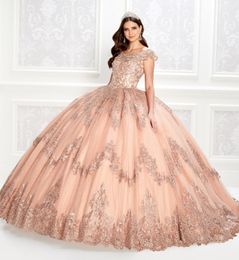 Rose Gold Quinceanera Dresses Sequins Appliques Lace Up Ball Gown Prom Gowns Corset Back Vestido De Festa Sweet 16 Dress