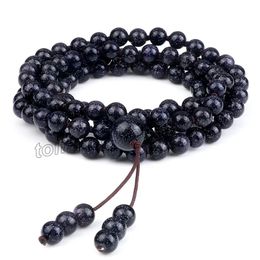 Blue Sandstone 108 Beads Strands Bracelets 6mm Natural Stone Prayer Necklace&Bracelet for Women Men Fashion Charms Jewellery Lover Gifts