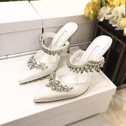 2021 Fashion Luxury Ladies Dress Shoes Spring and Autumn Designer Party Wedding Shoes Pointed Sexy Rhinestone Mules 34-42 Large Size