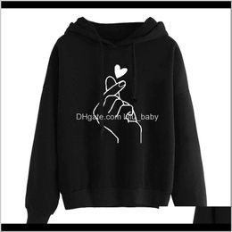 & Womens Clothing Apparel Drop Delivery 2021 Love Print Autumn Sweatshirts For Women Fashion Heart Finger Hooded Dstring Long Sleeve Hoodies
