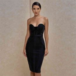 Ocstrade Suede Strapless Bandage Dress New Arrival Summer Women Sexy Black Bandage Dress Bodycon Midi Club Party Dresses 210331