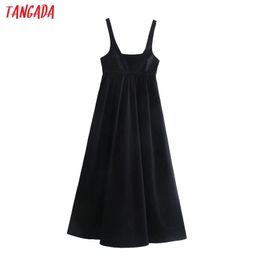 Women Solid Black Long Dress Strap Sleeveless Summer Fashion Lady Maxi Dresses Vestido 4N50 210416