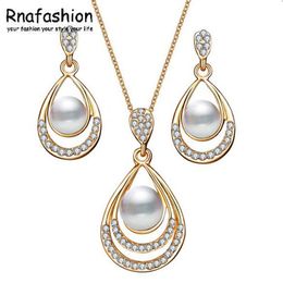 pearl ring earrings UK - Earrings & Necklace RNAFASHION Fashion Jewelry Set Pearl Ring For Women Vintage Natural Sets Love Gift