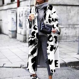 Elegant Autumn Winter Solid Wool Coats Fashion Turn-Down Collar Women Warm Jacket Casual Single Breasted Long Outwear Mujer 211110