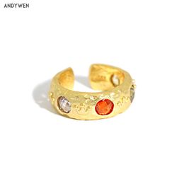 ANDYWEN 925 Sterling Silver Big Size Thicker Three Zircon Geometric Irregular rINGS Jewelry Rock Puck For Women 210608