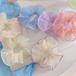 Elegant Women Tulle Organza Hair Bands With Colourful Edges Oversized Mesh Scrunchies Elastic Hair Accessories