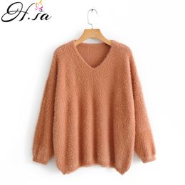 H.SA sweters women invierno Long Sleeve Sofft Warm Thick Mohair Knit Jumpers Oversized Winter Sweater Pullovers Pull Femme 210417