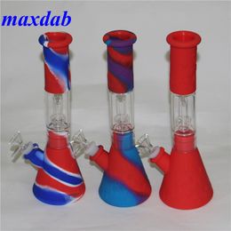 11.42 Inch Silicone Beaker Bong hookah unbreakable Dab Rig water pipes smoking oil rigs with Silicon Downstem & 14mm Glass Bowl for dry