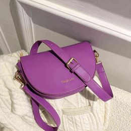Lady Designer Crossbody Bags Vintage Purple Shoulder Bag Half Moon Saddle For Women Solid Colour Leather Retro Messenger Coin Purse