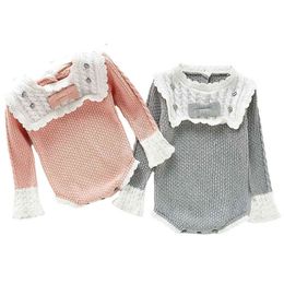 Lovely Bow Infant Baby Girl Knitted Clothes Love Romper Jumpsuit Bodysuit Outfit Autumn Winter Wool Knitted Sweater Bodysuits G1221