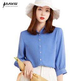 Gray Blue Shirt Women Summer Thin Chiffon Casual Half Sleeve Formal Temperament Loose Fashion Blouses Office Ladies Work Top 210604