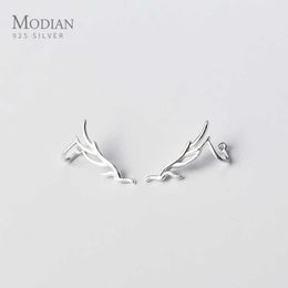 Design Real 925 Sterling Silver Fashion Line Wings Clip Earrings For Women Sweet Romantic Earing Female Jewellery 210707