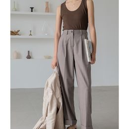 [LDYRWQY] leg female high waist Korean wild suit trousers Button Fly Full Length Polyester Wide Pants 210416