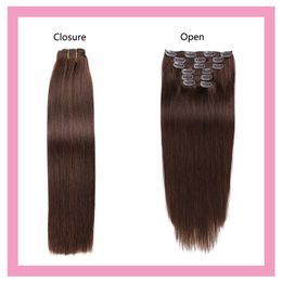Peruvian Human Hair 2# Colour Straight Clips In Hair Extensions Virgin Hair Products Clip On 2# 70g 100g 14-24inch