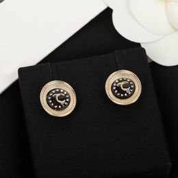 2021 Top quality Round shape stud earring with diamond and black resin part for women wedding Jewellery gift have box stamp PS3300A