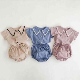 Summer born Girls Boys Clothes Set Cotton College style Short Sleeve Tops Vest + Shorts PP Pant Baby Clothing 2pcs 210417