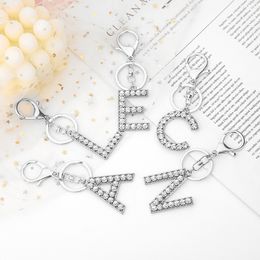 Fashion Initial Keychains Cute Car Keyrings Holder For Women Men Crystal Couple Alphabet Key Rings Chains Bag Charm Gift