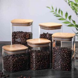 New Transparent Sealed High Borosilicate Glass Spice Jar with Lid Kitchen Storage Tank Coffee Bean Storage Can Food Container 210330