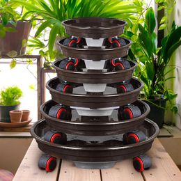 Planters & Pots Brown Flower Plate Cushion Base Thickened Mobile Tray With Universal Wheels Round Pot Bottom Support