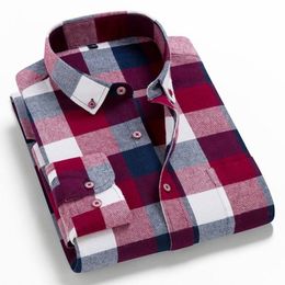 Spring Autumn 100% Cotton New Male Casual Long Sleeve Shirt Warm Man Clothes Flannel Plaid Shirt Men Plus Size 3XL 4XL 210410