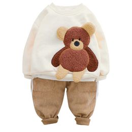 0-4 years boy girl clothing set winter active cartoon bear thicken kid child toddler baby clothes 210615