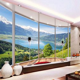 Custom Photo 3D Balcony Forest Lake Space Mural Modern Living Room Background Painting Home Decor Wallpapers