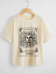 Beige T-Shirt Women Vintage Fashion Grunge Style Tee The Future Is In Your Hands Sun And Moon Street Style Aesthetic Shirt 210518