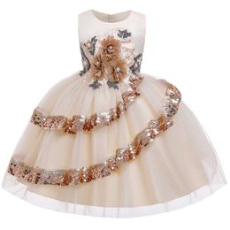 2021 Summer Baby Girl Dress Elegant Kids Dresses For Girls Children Clothes Flower Princess Dress Wedding Evening Party Dress Q0716