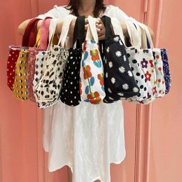 small cotton cloth bags UK - Jewelry Pouches, Bags Mini Handbag Wrinkle Shopping Bag For Girl Fresh Small Cotton Ruffle Tote Flower Print Lunch Everyday Foldable Cloth
