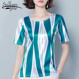 womens tops and blouses plus size short sleeve Striped chiffon blouse shirts clothing 3814 50 210508