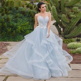 Luz azul vestidos de noiva tule apliques querida a-linha camiseta vestido nupcial vestidos de noivas plus size backless