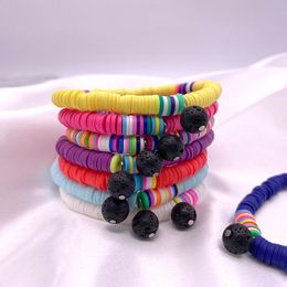 african beads jewelry UK - Bangle Lava Stone Boho African Multicolor Polymer Clay Heishi Beads Surf Bracelet Women Girl Elastic String Jewelry