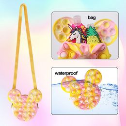 TIKTOK Fidget Backpack Purses Push Pop Finger Puzzle Toys Crossbody Fanny Pack Cartoon Shoulder bag Bubbles Popper Tote travel Sports Bags for kids Grils