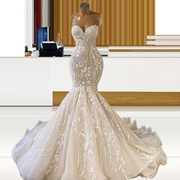 Newest Ivory Mermaid Wedding Dress Lace Appliques Vestido De Noiva Customised Middle East Long Sweetheart Bridal Gowns