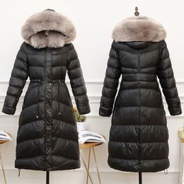 Wonder White Duck Down Jacket Women Winter Coat Korean Fur Collar Hooded Puffer Warm Parka Abrigos 210510