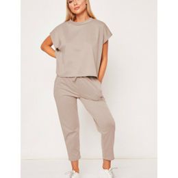 Women's Two Piece Pants Women Summer Sets Short Sleeve T Shirt + Cropped Trousers Sport Lounge Wear Casual Suit