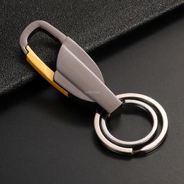 Men Metal double circle key ring car keychain holders hangs fashion jewelry will and sandy