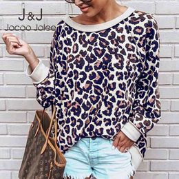 Jocoo Jolee Long Sleeve O Neck Leopard Print Loose Shirt for Women Autumn Winter Casual Vintage Pullover Casual Tops 210518