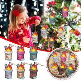 Christmas Decorations 2022 Year Deer Fire Dumpster Listing Natural Wood Ornaments Pendant Hanging Gifts Xmas Tree Home Party