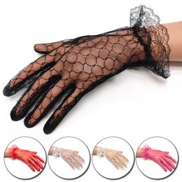 Bridal Gloves Elegant Style Lace Hollow-Out Gloves Women Black Red White Short Bridal Wedding Party Accessories Gloves