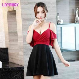 autumn and winter nightclub women's slim cover belly sexy sling bottoming dress Spaghetti Strap V-Neck 210416