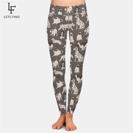 LETSFIND Super Soft Milk Silk Printing Cute Dogs Design Plus Size Leggings Fashion High Waist Fitness Elastic Women 211215