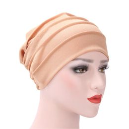 Beanie/Skull Caps Women Double Layer Warm Hat Hair Loss Solid Stretched Head Scarf Fold Design Chemo Cap Cotton Bandanas Muslim Hijab Turban