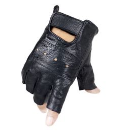 Men Slip-resistant Leather Sheep Moto Fingerless Gloves Half Finger High Quality Luvas Driving Training Fitness Guantes 211214