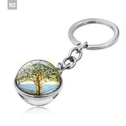 2021 Trendy Tree of Life Keychain Double Side Glass Ball Pendant Key Chain Gift for Men Backpack Keyring Holder Keychain Charms G1019