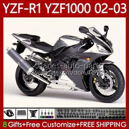 Motorcycle Body For YAMAHA YZF-R1 YZF-1000 YZF R 1 1000 CC 00-03 Bodywork 90No.28 YZF R1 1000CC YZFR1 02 03 00 01 YZF1000 2002 2003 2000 2001 OEM Fairings Silver black Kit