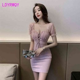 Nightclub women's low-chested hip sexy dress lace Polyester Office Lady Knee-Length Sheath Zippers 210416